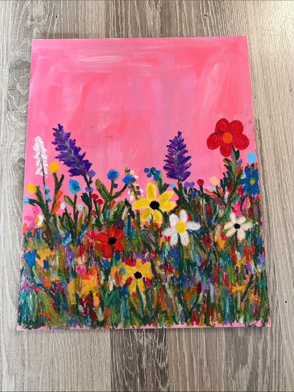 Floral Meadow Canvas Wall Art - Pink 14x11